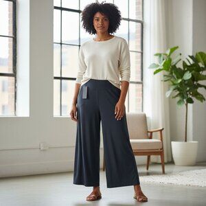 Ajisai Black High-Waisted Wide Leg Yoga/Track Pants Nylon Spandex XL